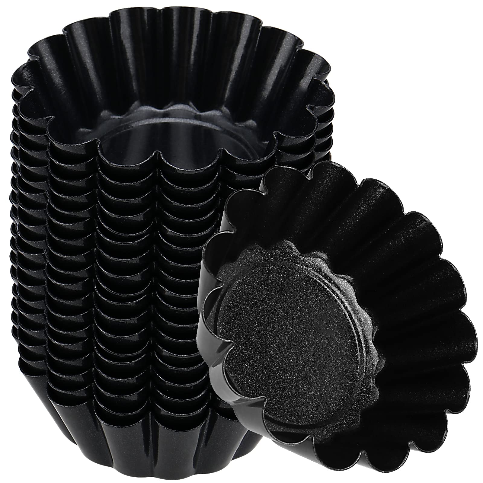 SINJEUN 18 Pack 6.5cm Egg Tart Mold, Mini Cake Muffin Mould, Bottom Diameter 4.5 cm Non-Stick Tart Tin Pans, Carbon Steel Cupcake Mould Baking Cups Tart Case Baking Tool for Pudding, Cookie, Black