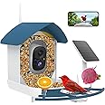 Bird Feeder with Camera,AI Identify Birds Species,Smart Bird Camera with Solar Powered,Auto Record FHD Birds Video in Backyard,Instant Notifications,Ideal Gift for Family and Bird Lovers,Navy Blue