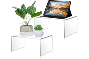 RattanView 2 Pcs 12 Inch, 14 Inch Large Acrylic Risers Display Stands 5 mm Thick Acrylic Shelf Riser Showcase for Collectibles Jewelry Cupcakes Food Figures Perfume Cabinet (Clear)