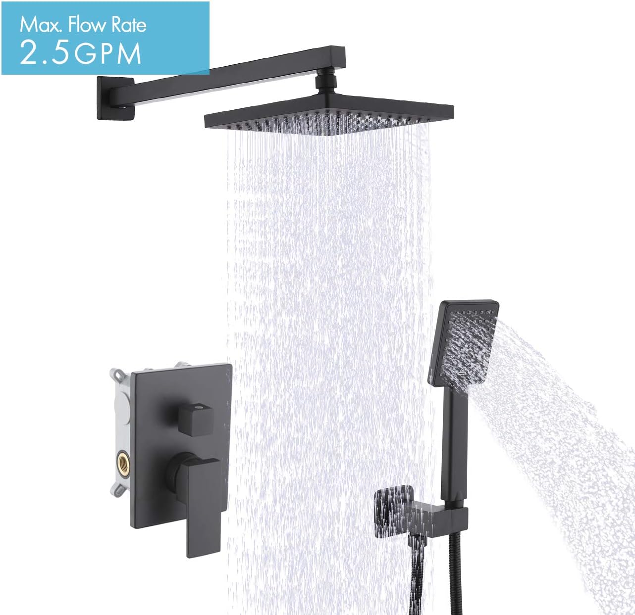 KES Shower System Bathroom Rainfall Shower Head Rain Mixer Shower Combo Set Wall Mount Matte Black (Including Shower Faucet Rough-In Valve Body and Trim), XB6223-BK - - 