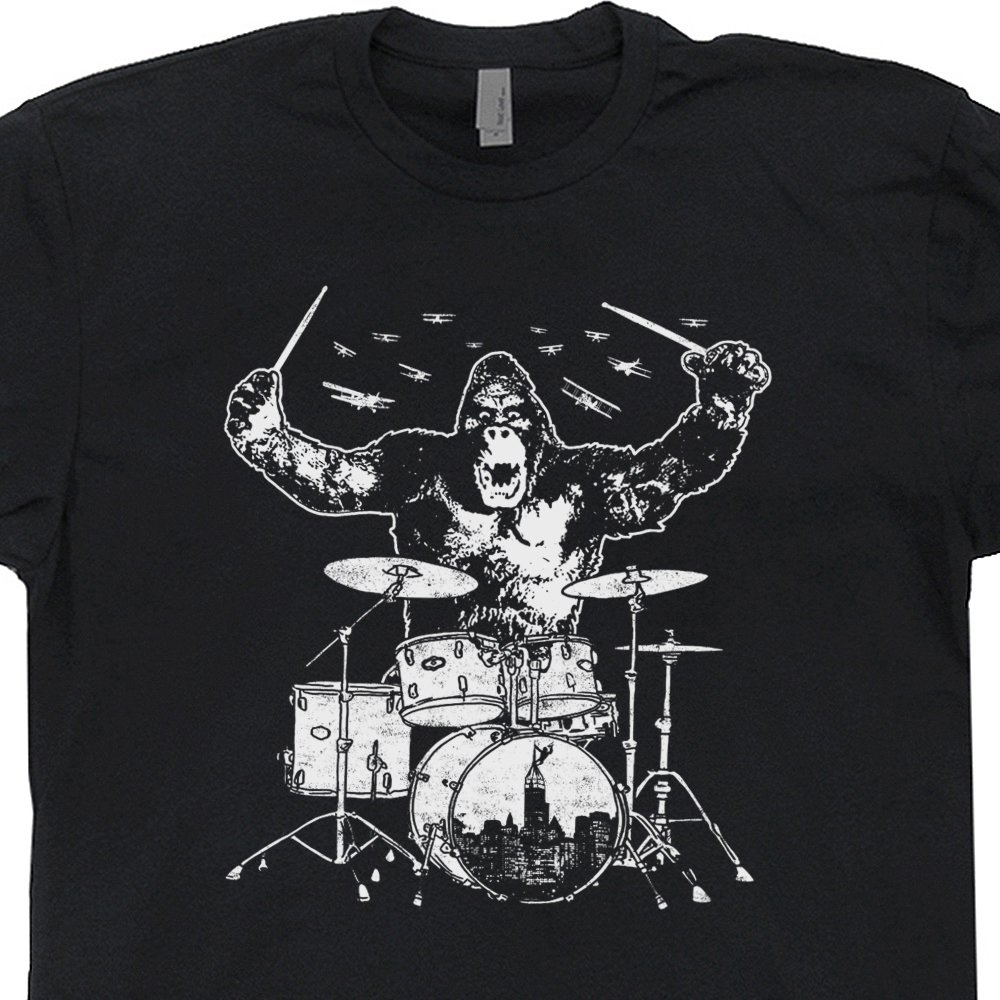 Kong Playing Drums Shirts Drum Set Donkey Tee Drummers Animal Drumming