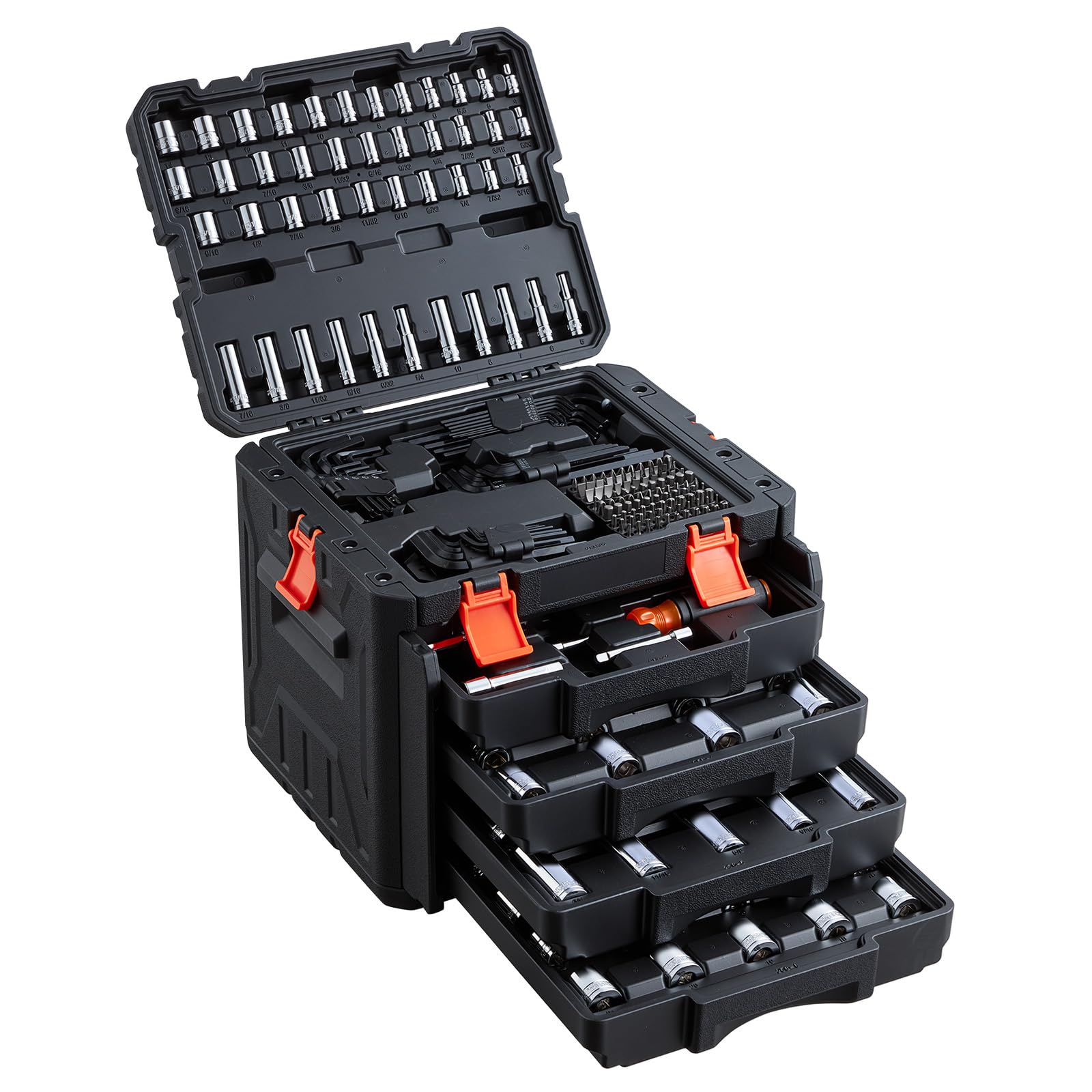 VEVOR Mechanics Tool Set, 256-Piece Mechanic Tool Kit, 1/4 in, 3/8 in, and 1/2 in Drive, SAE and Metric Socket Set, Wrenches, Screwdriver Bits, Accessories, and Storage Case, for Automotive Repair Image