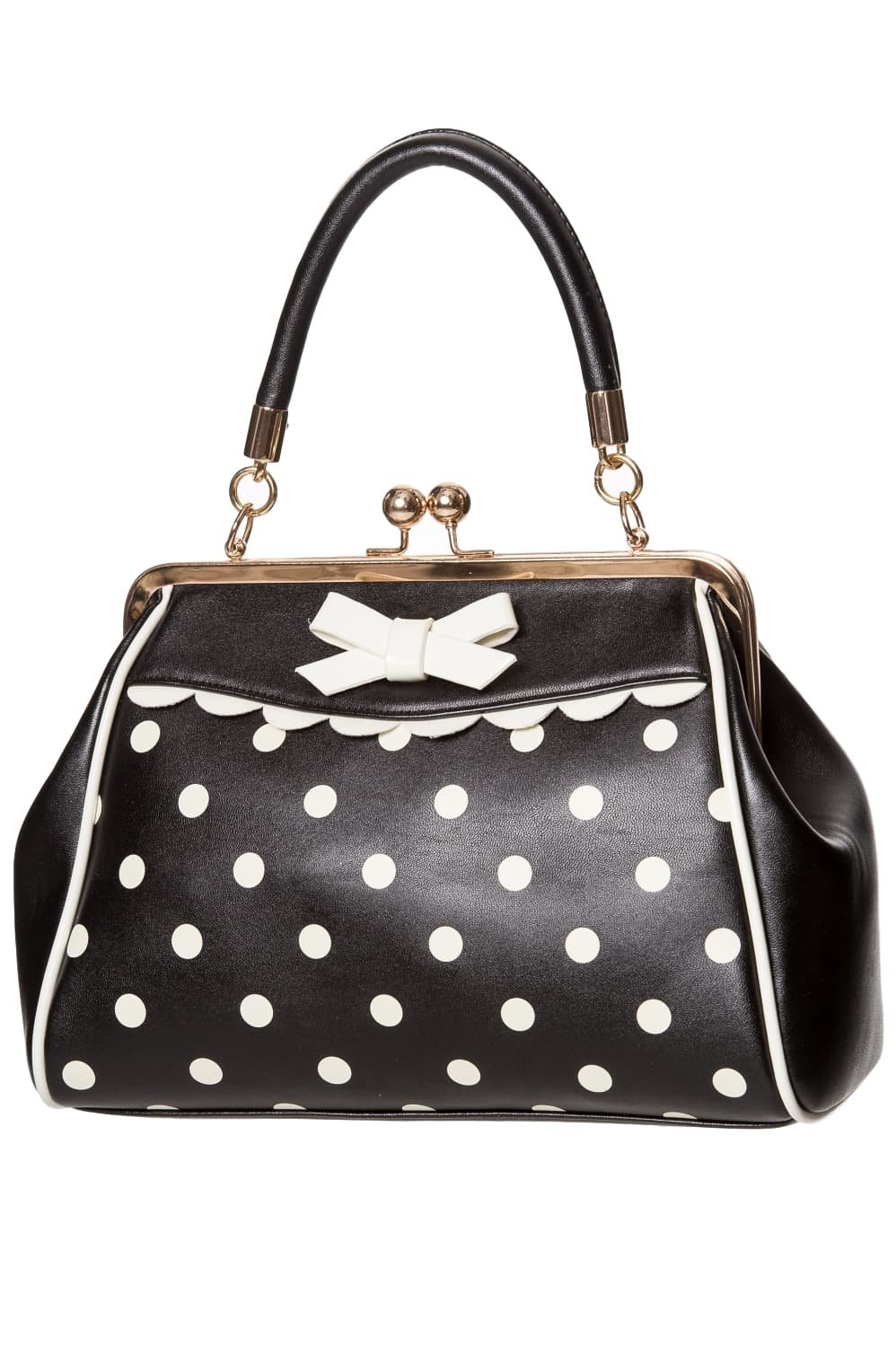 Banned Crazy Little Thing Vintage Bag 50s Rockabilly Polka Top Handle Handbag - Black & White