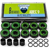 Crossbar ABEC-9 608 Inline Skate Bearings &ndash; 8 Pack with Spacers &amp; Washers for Roller Hockey Skates