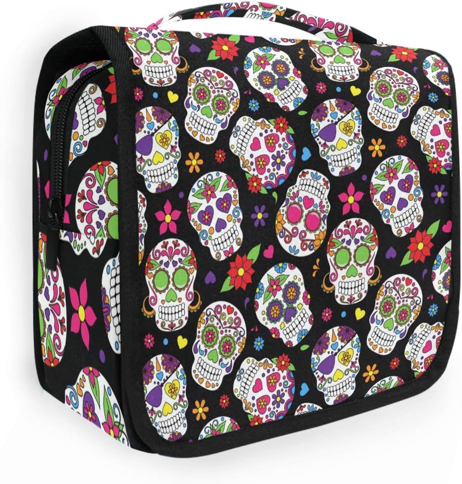 CaTaKu Mexican Skull Floral Cosmetic Bag Toiletry Bag Multifunction Bag Cosmetic Portable Makeup Waterproof Travel Hanging Organizer Bag for Men & Women