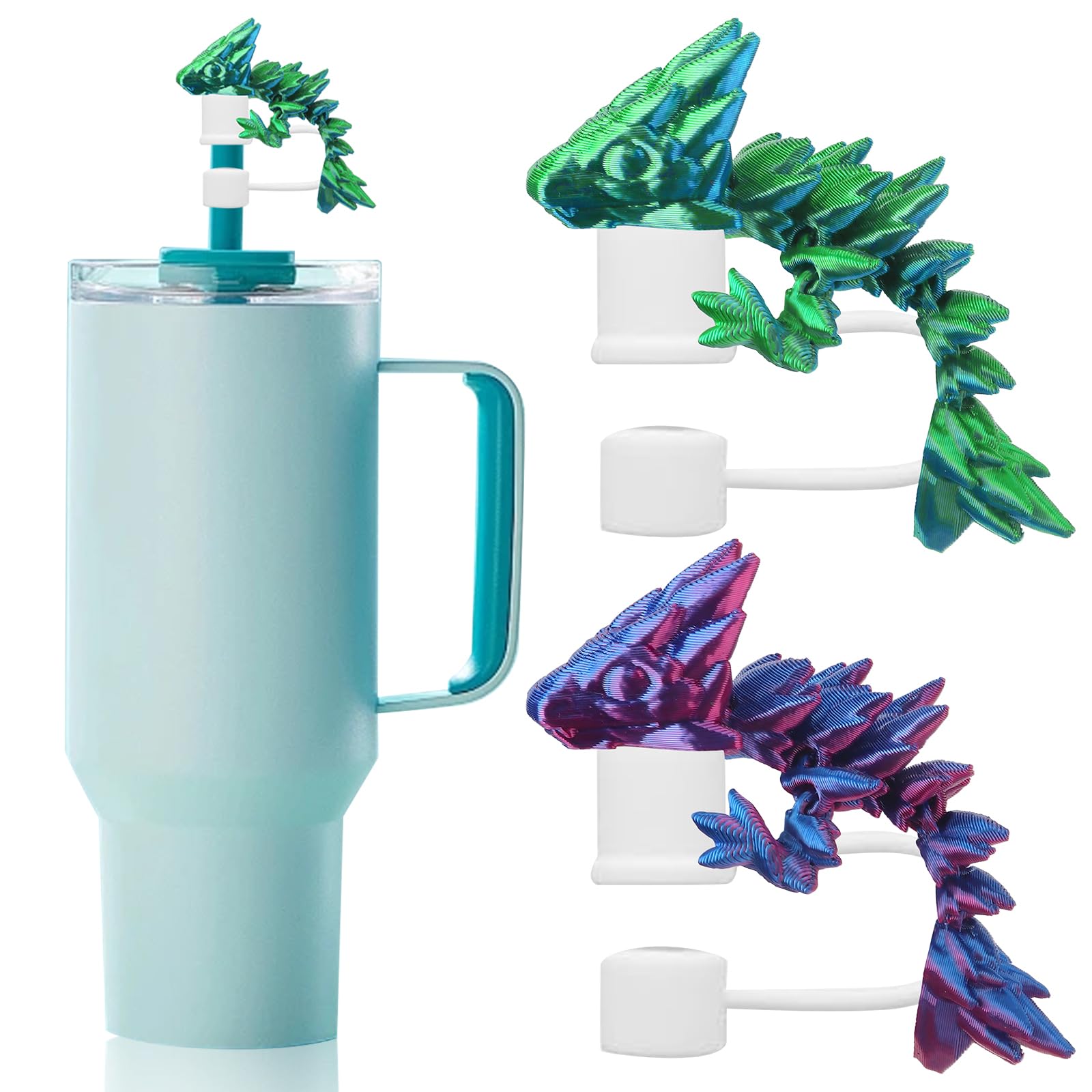 Photo 1 of Habbiful 2 PCS Dragon Straw Toppers for Stanley Cups Silicone 3D Printed Dragon Straw Covers Compatible with Stanley 30 & 40oz Cup Accessories for Gifts Birthday Party Decoration