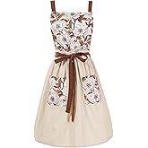 Pinknoke Vintage Pinafore Apron Dress for Women with Pockets Cute Floral Chef Aprons for Kitchen Cooking Baking Gardening