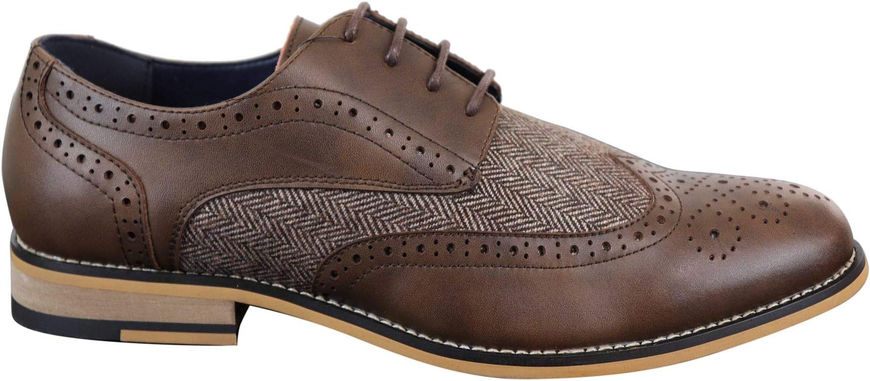 Mens Leather Tweed Herringbone Smart Casual Shoes Peaky Blinders Vintage Classic