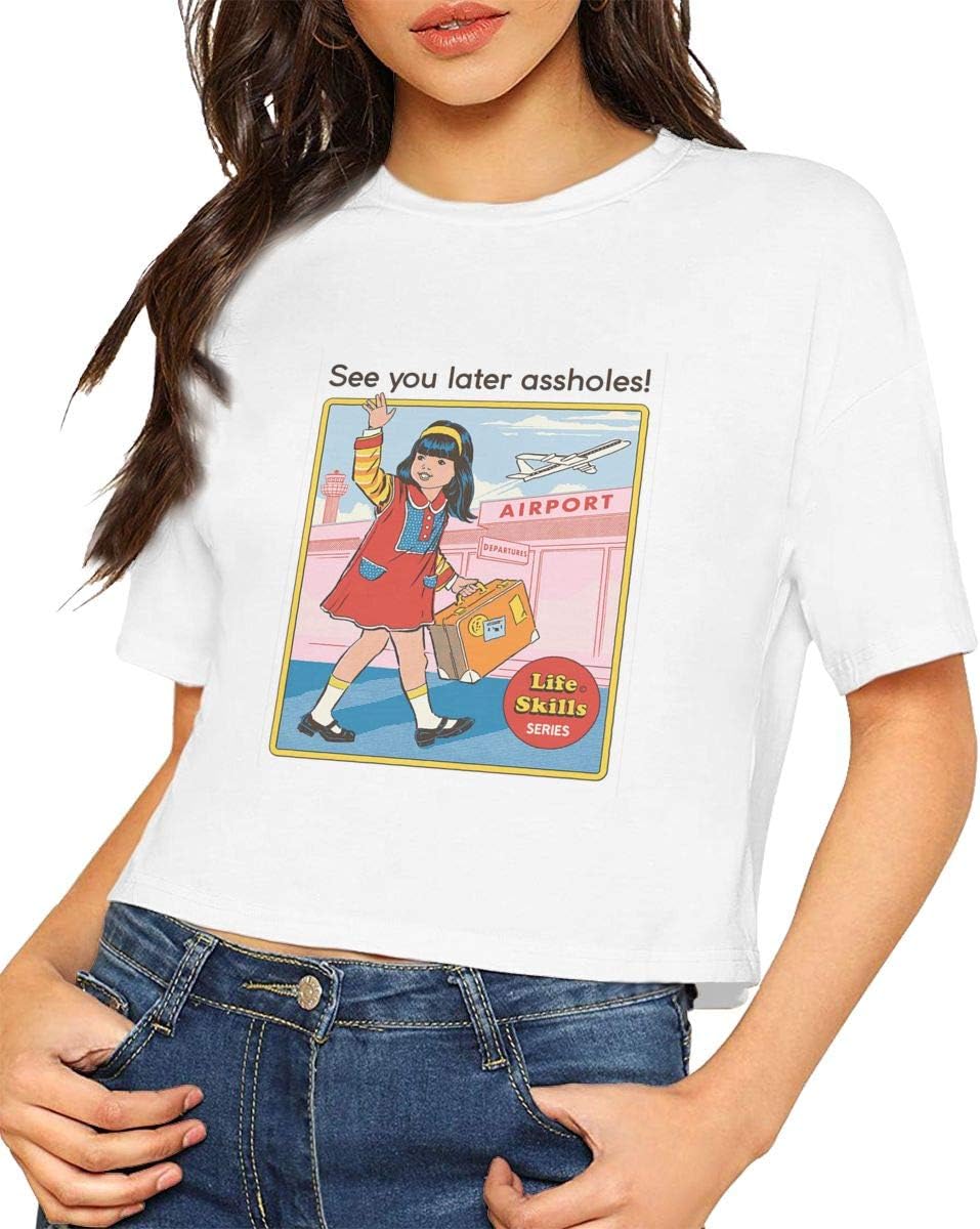 NICOMUNFORDLE Womens See You Later Assholes Casual Crop Tops Dew Navel Tshirt White