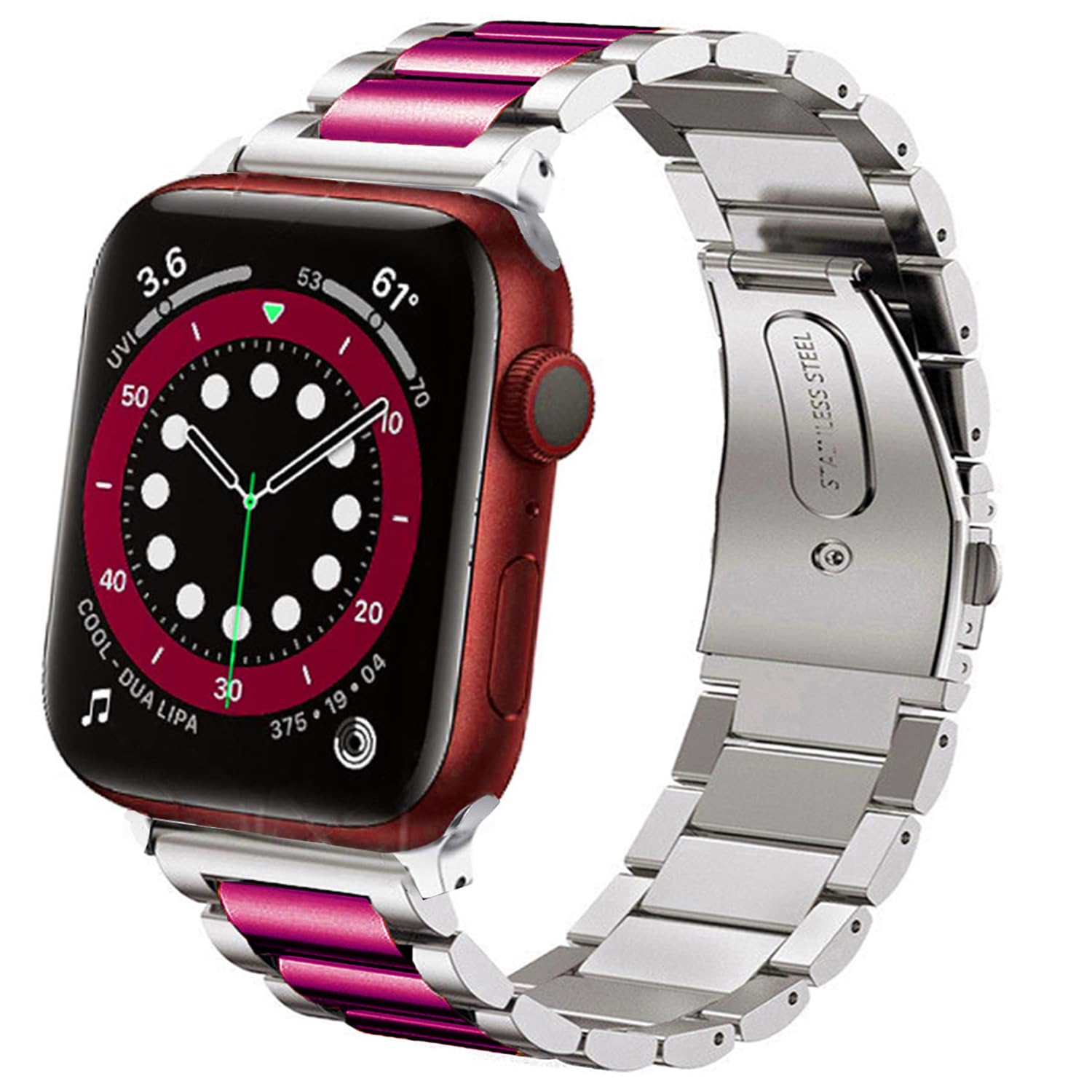 DEALELE Strap Compatible with iWatch 38mm 40mm 41mm 42mm, Solid Stainless Steel Metal Replacement Bands for Apple Watch Series 10/9 / 8/7 / 6/5 / 4/3 / SE Women Men, Silver-wine red — image 1