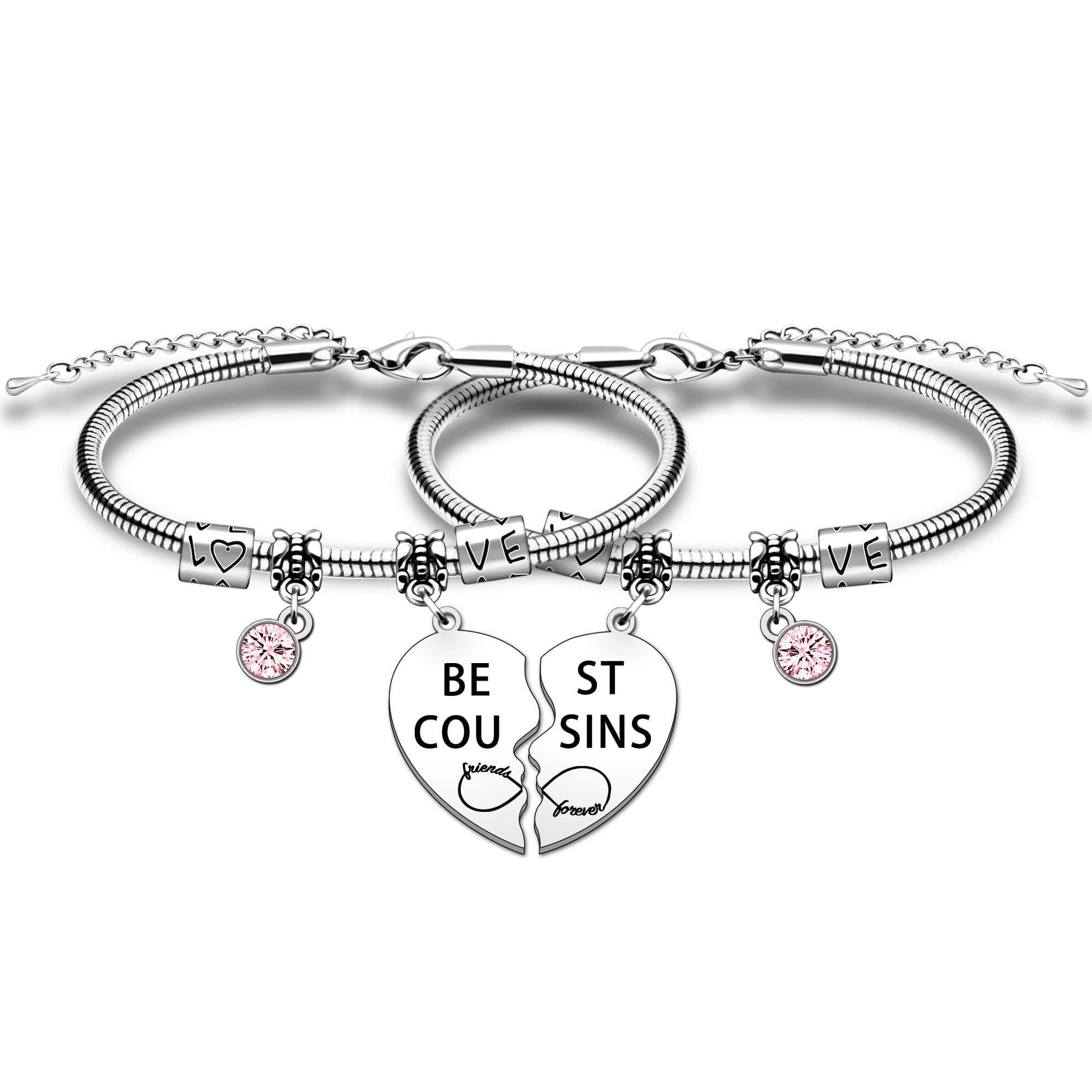 HULALA Best Cousin Gifts Matching Bracelets Set For 2 Women Girls Birthday Christmas Long Distance