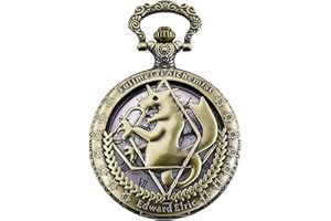 MORFONG Pocket Watch Fullmetal Alchemist Edward Elric Anime with Fob Chain Necklace Box, Bronze