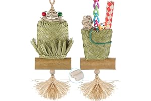 LOVYOCOCO Bird Toys,Bird Foraging Bark Sola Stick Nature's Bento Bag Edible Cattail Palm Leaf Woven Parrot Toys with Corn Husk for Lovebirds,Parakeets, Budgerigars, Conure, Cockatiel,Parrotlet,Budgie (Lobster)
