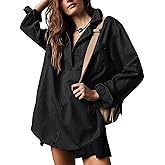 yoeasy Women's Denim Pullover Oversized V Neck Jean Shirt Loose Fit Long Sleeve Denim Jacket With Pocket