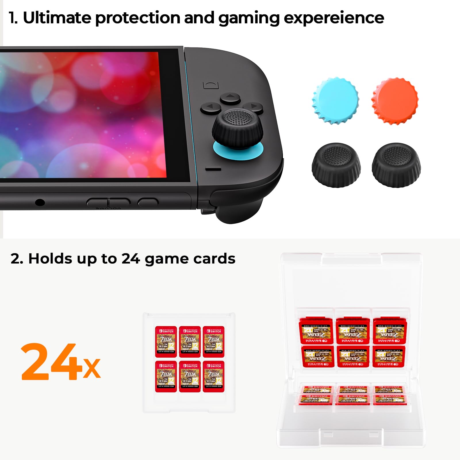 COOWPS 17-in-1 Switch 2 Pro Controller Zubehör-Bundle, Tragbare Tasche, Schutzfolie, Joy-Con Griffe, Lenkrad, Spielkarten-Etui, joystick kappen, Schutzhüllen für Switch 2 Konsole 7