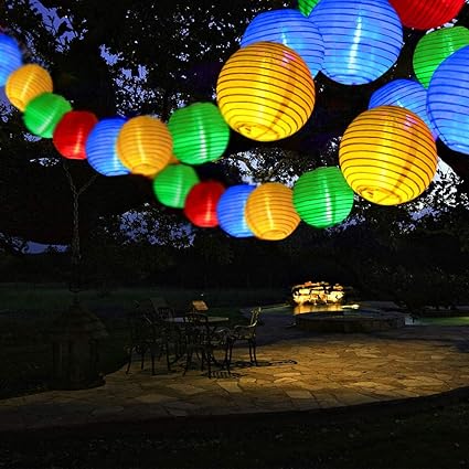 Qedertek Solar Lichterkette Lampion Außen 6 Meter 30 LED Bunt Laternen 2 Lichtarten Modi Wasserdicht mit Lichtsensor Beleucht