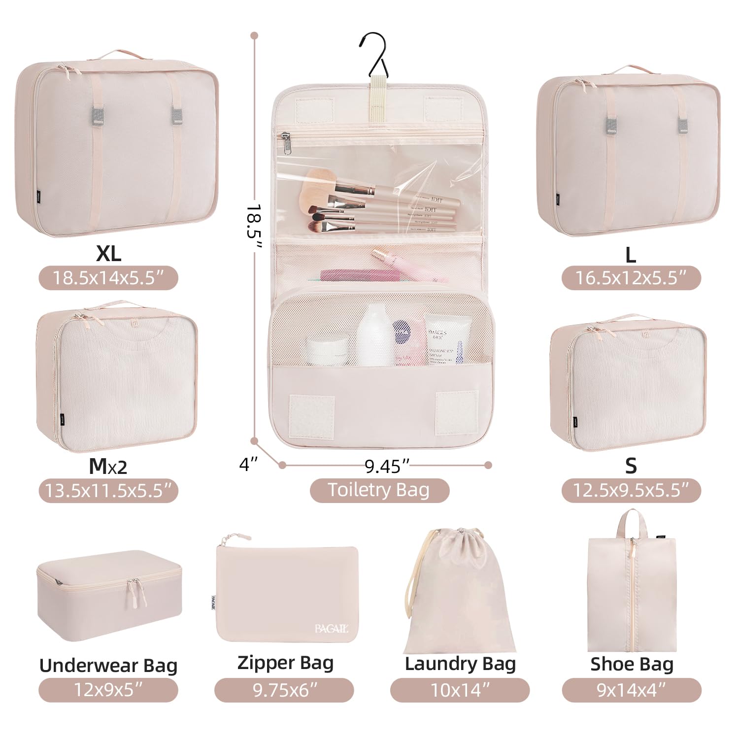 BAGAIL 6 Set/8 Set/10 Set Packing Cubes Various Sizes Packing Organizer for Travel Accessories Luggage Carry On Suitcase