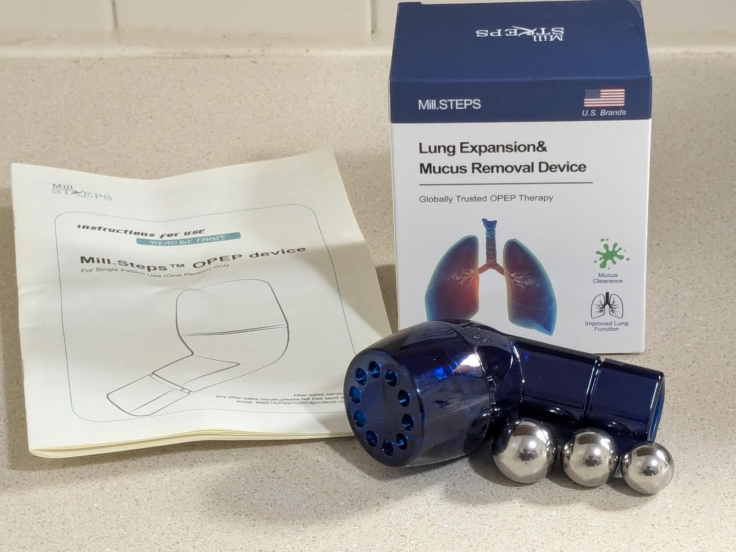 MILLSTEPS Breathing Exercise Device for Lungs,Mucus Relief and Lung Expansion Device - Clear Mucus from Airways Naturally & Build Stronger Lungs (Blue)