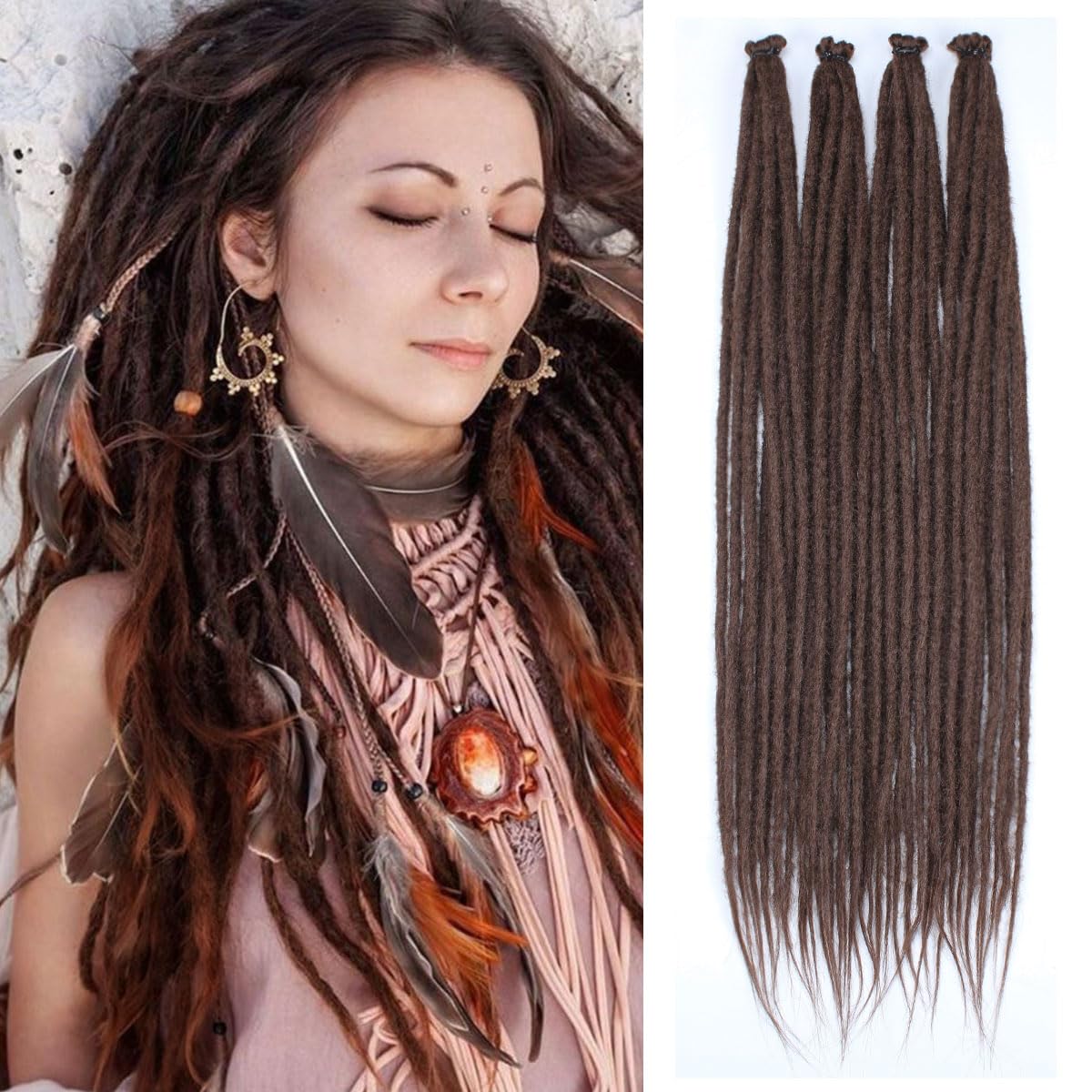Photo 1 of 24 Inch 40 Strands Dreadlock Hair Extensions,Synthetic Hippie Single Ended Handmade Dreads,Thin 0.6cm Width Straight Reggae Style Dreadlocks for Woman,#8
