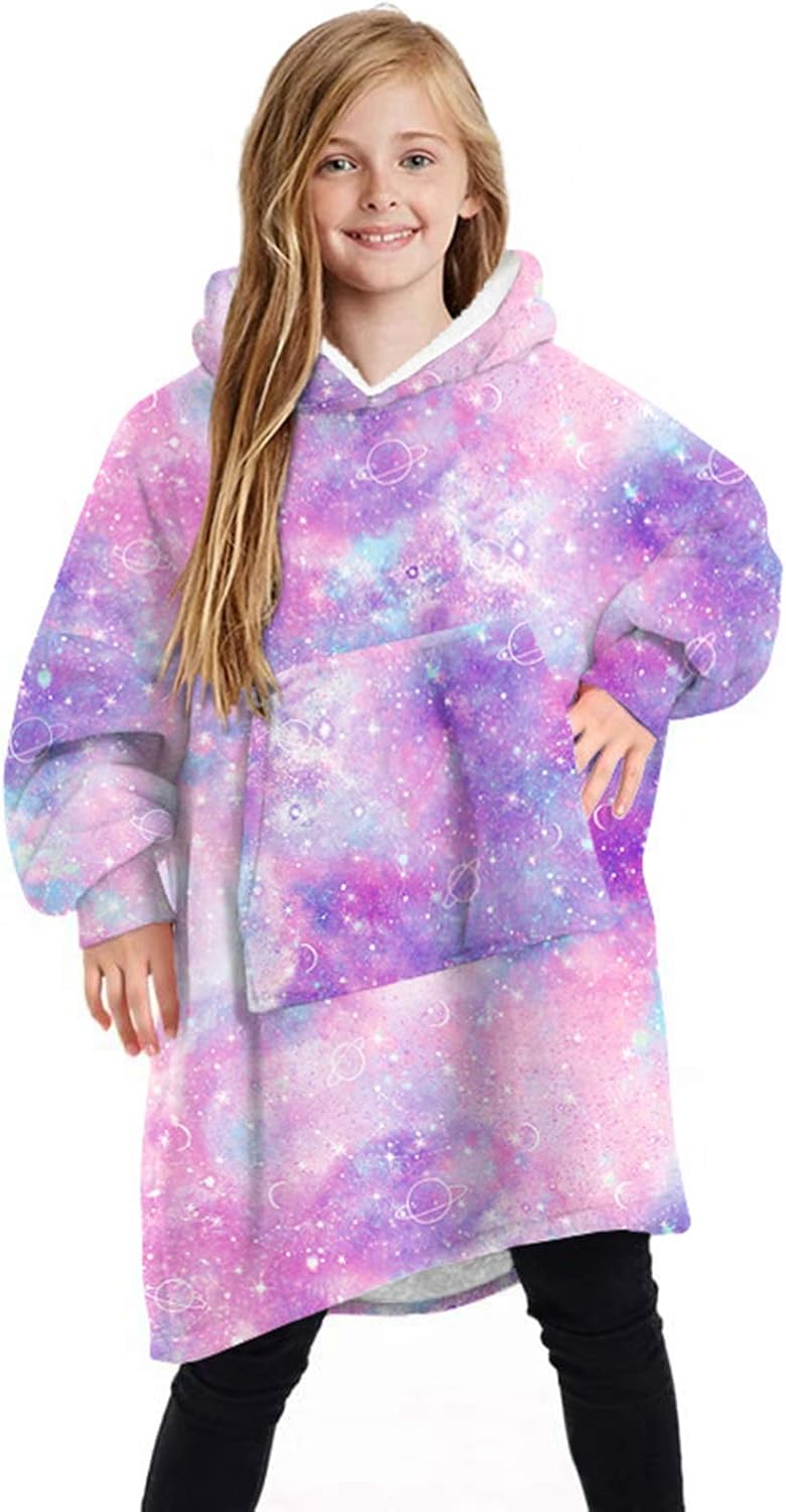 yunge Children's Hooded Pajamas Purple Galaxy Print Hooded Blanket