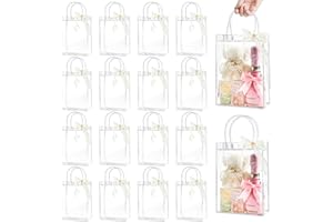 Ohuimrt 24 PCS Clear Plastic Gift Bags with Handles, Reusable Party Favor Bags with Ribbon Transparent Gift Wrap Bags Bulk for Weddings Birthdays, 9.1 x 6.7 x 2.8 Inches
