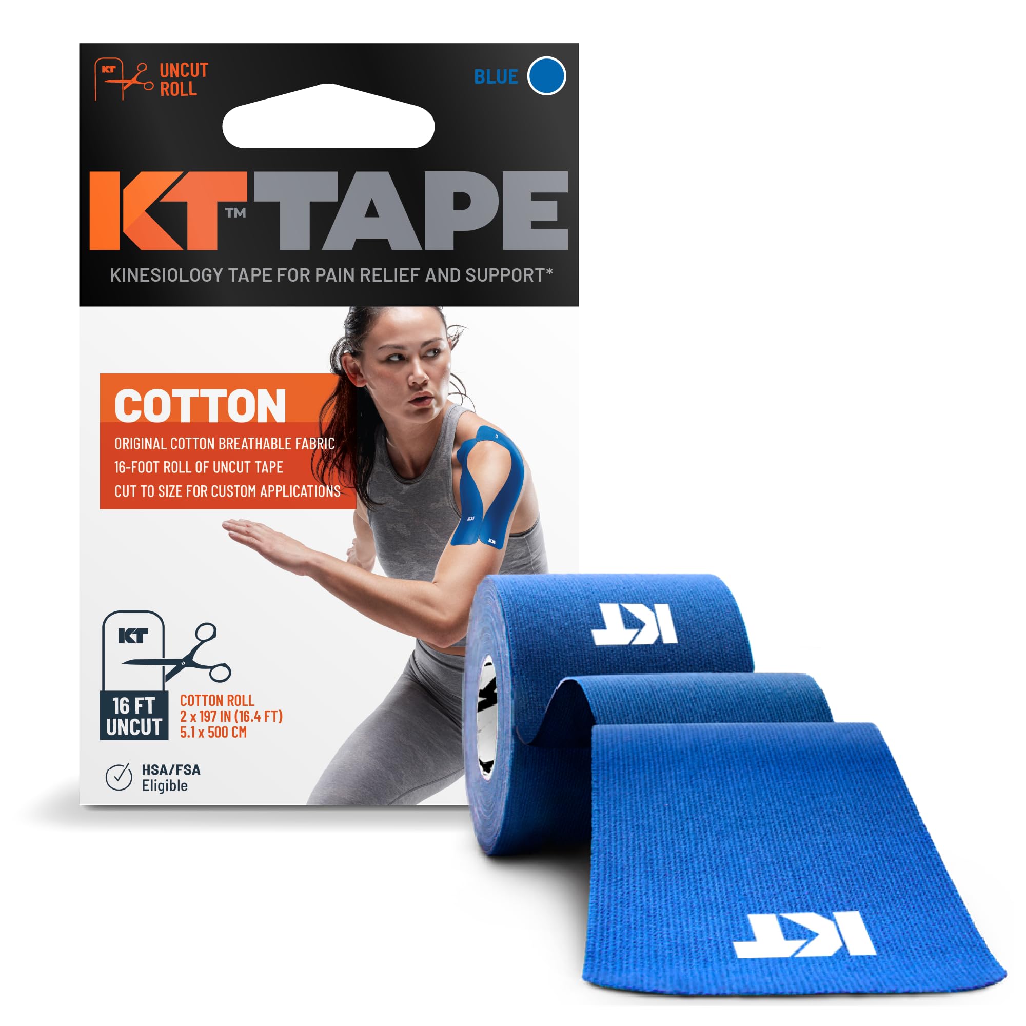 KT Tape Unisex Original Cotton Uncut Kinesiology Tape, Blue, 5 m UK
