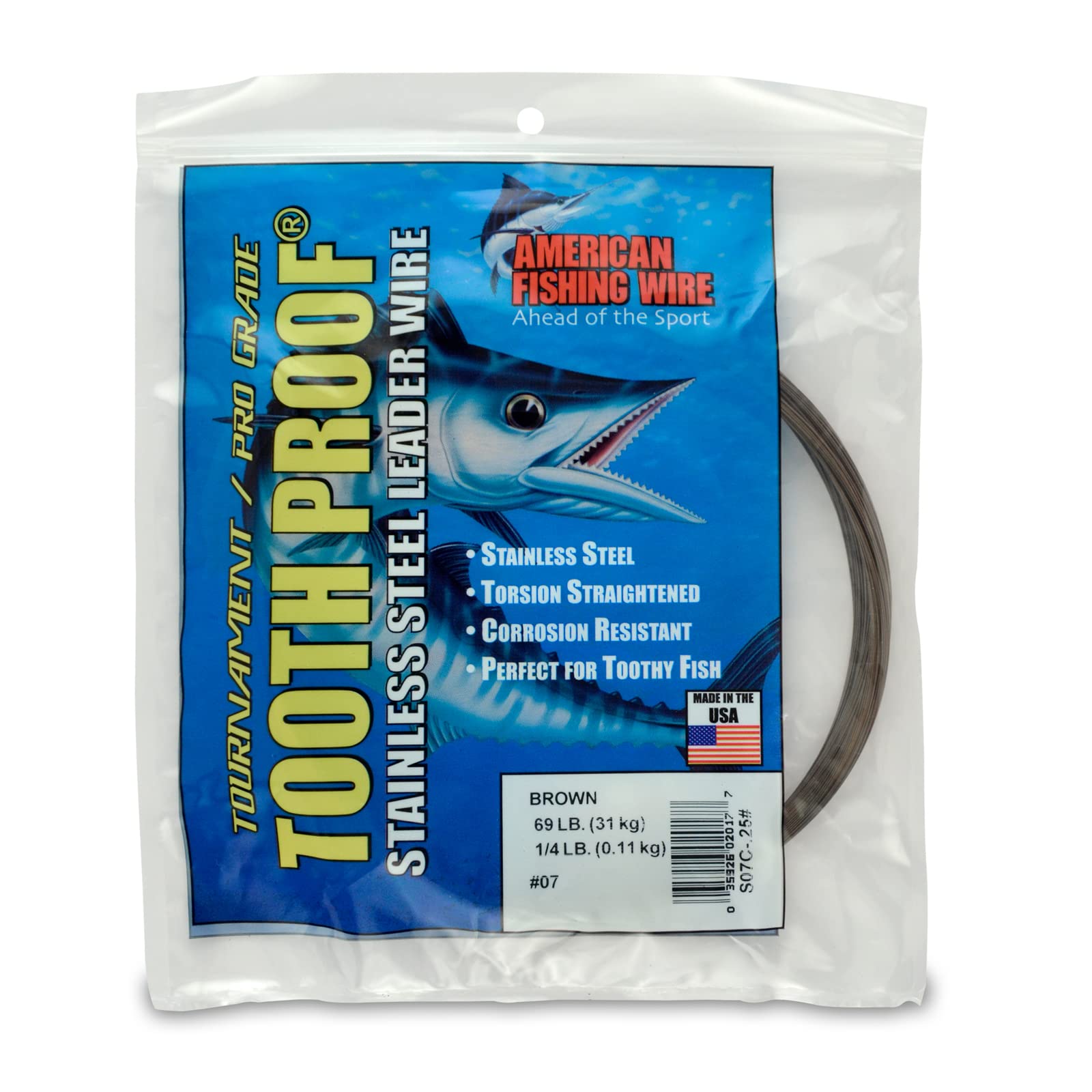 AFW - Tooth Proof - #7 (69 lb/31 kg Test) - Camo Color - 0.25 lb (114 g) Stainless Steel Single Strand Leader Wire