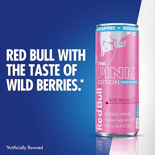 RED BULL PINK EDITION SUGAR-FREE ENERGY DRINK, WILD BERRIES, WITH 80MG CAFFEINE PLUS TAURINE & B VITAMINS, 8.4 FL OZ, PACK OF 4 CANS