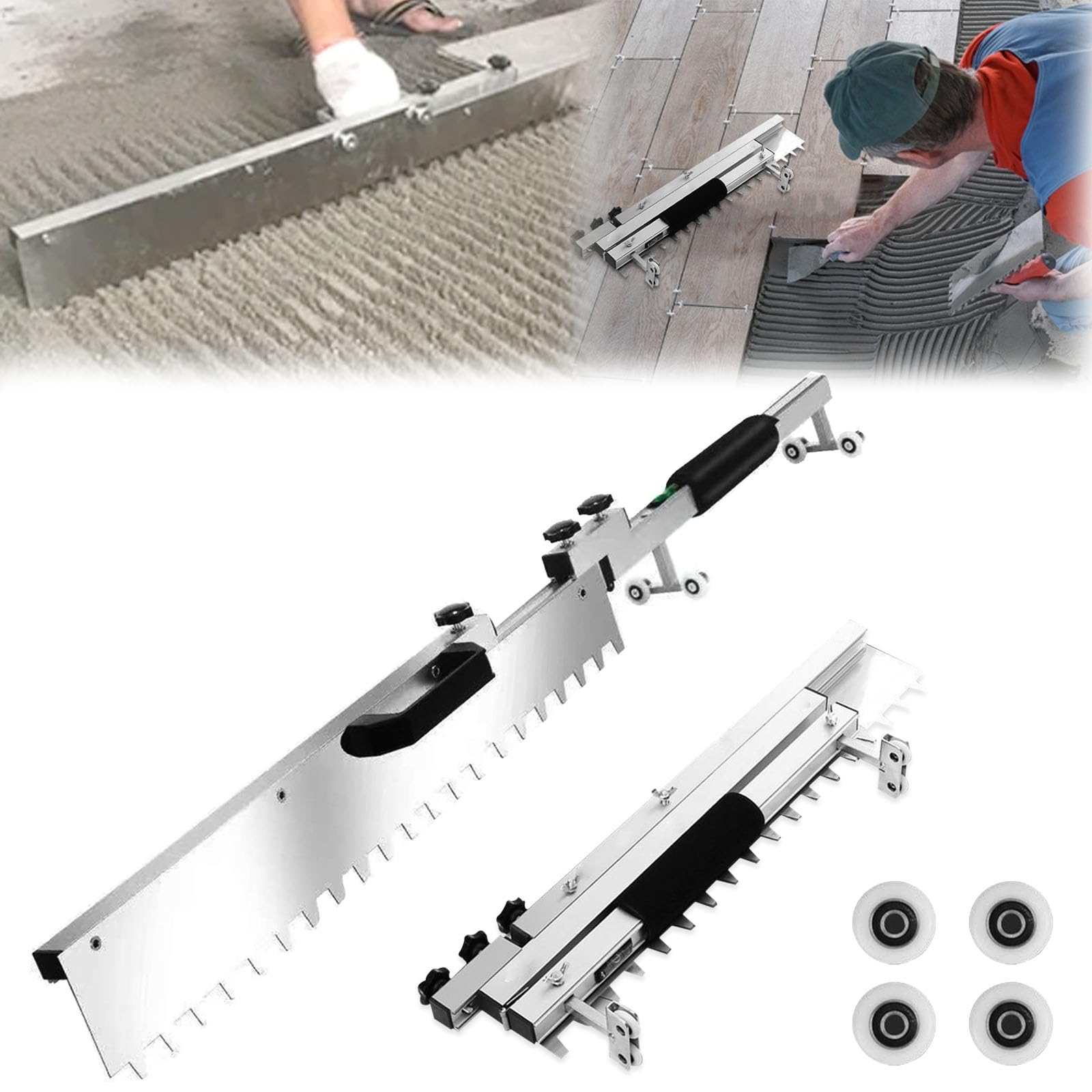Tile Leveling Machine, Tile Surface Grinding Tool Leveling Tile Paving Tool Foldable 400-800mm Stainless Steel with 4 Movable Wheels Fluorescence Level Tile Surface Grinding Tool