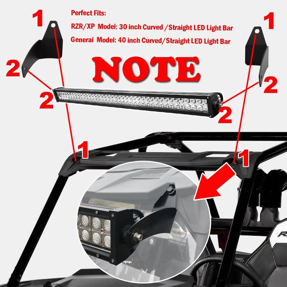Below Roof Windshield 30 LED Light Bar Mounting Brackets Fit Polaris