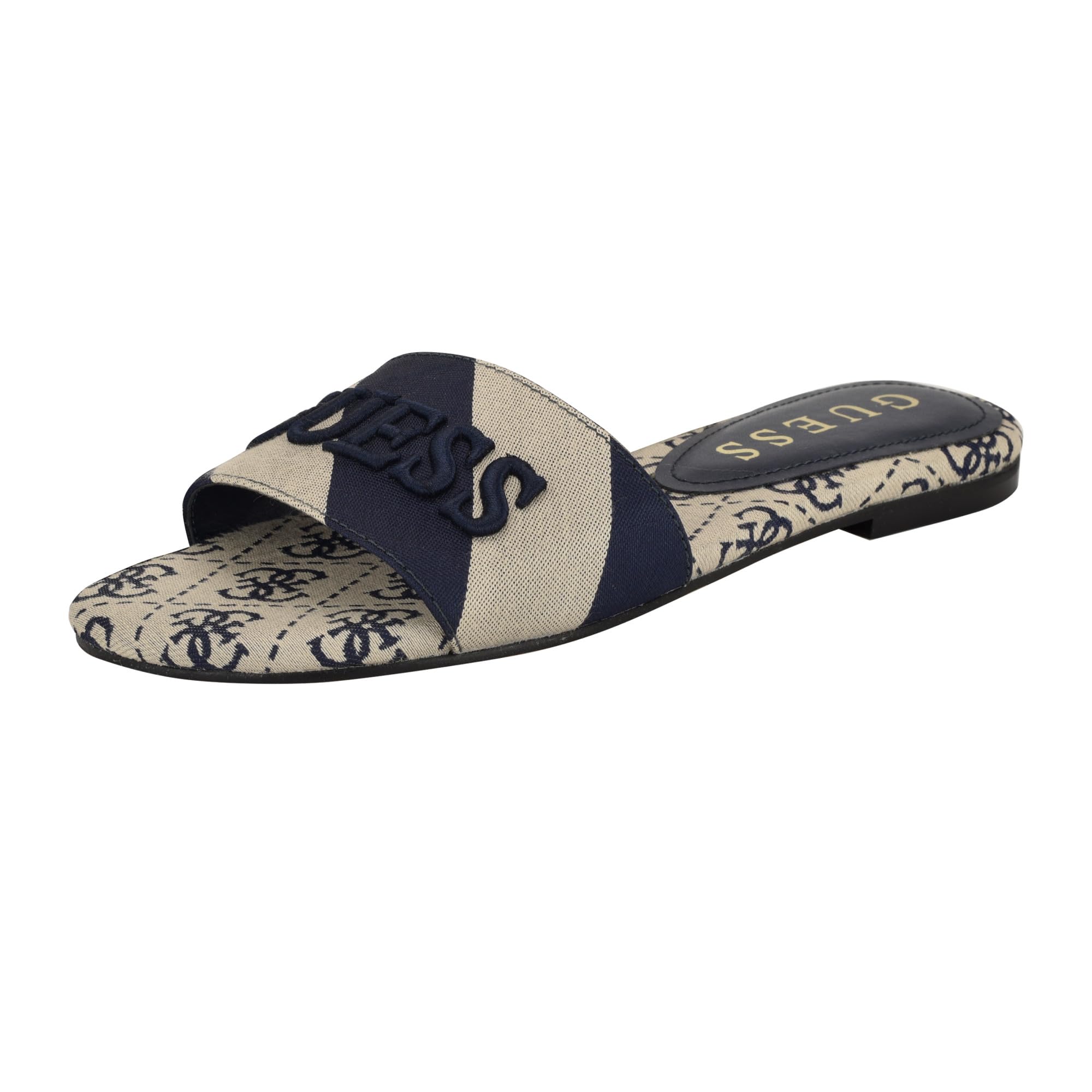 Guess Women's HARINI Flat Sandal, Dark Blue/White