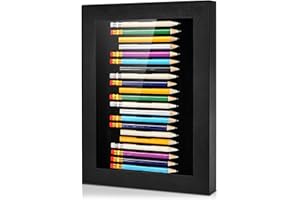 Golf Pencil Display Case for 21 Round or Octagonal Golf Pencils, Black Solid Wood Golf Pencil Display with Clear Acrylic Cove