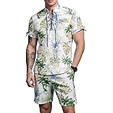 Men's 2 Piece Hawaiian Vacation Outfits Tropical Floral Beach Summer Shorts Sets