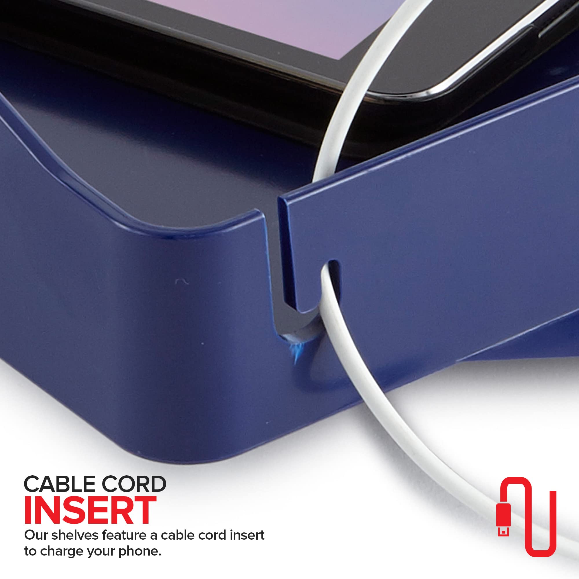 Modern Innovations Bedside Shelf for Bed, College Dorm Room, Bunk Bed Shelf for Top Bunk, Clip On Nightstand Tray with Cord and Cup Holder, Bunkbed Caddy for Table Storage (Navy)