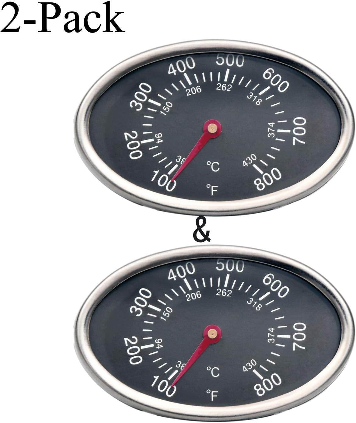 GasSaf 3 inch GP551 Heat Indicator Stainless Steel Lid Thermometer Temperature Gauge Replacement for Grill Master 720-0697 4 Burner, Aussie, Brinkman and Others(Set of 2-Pack)