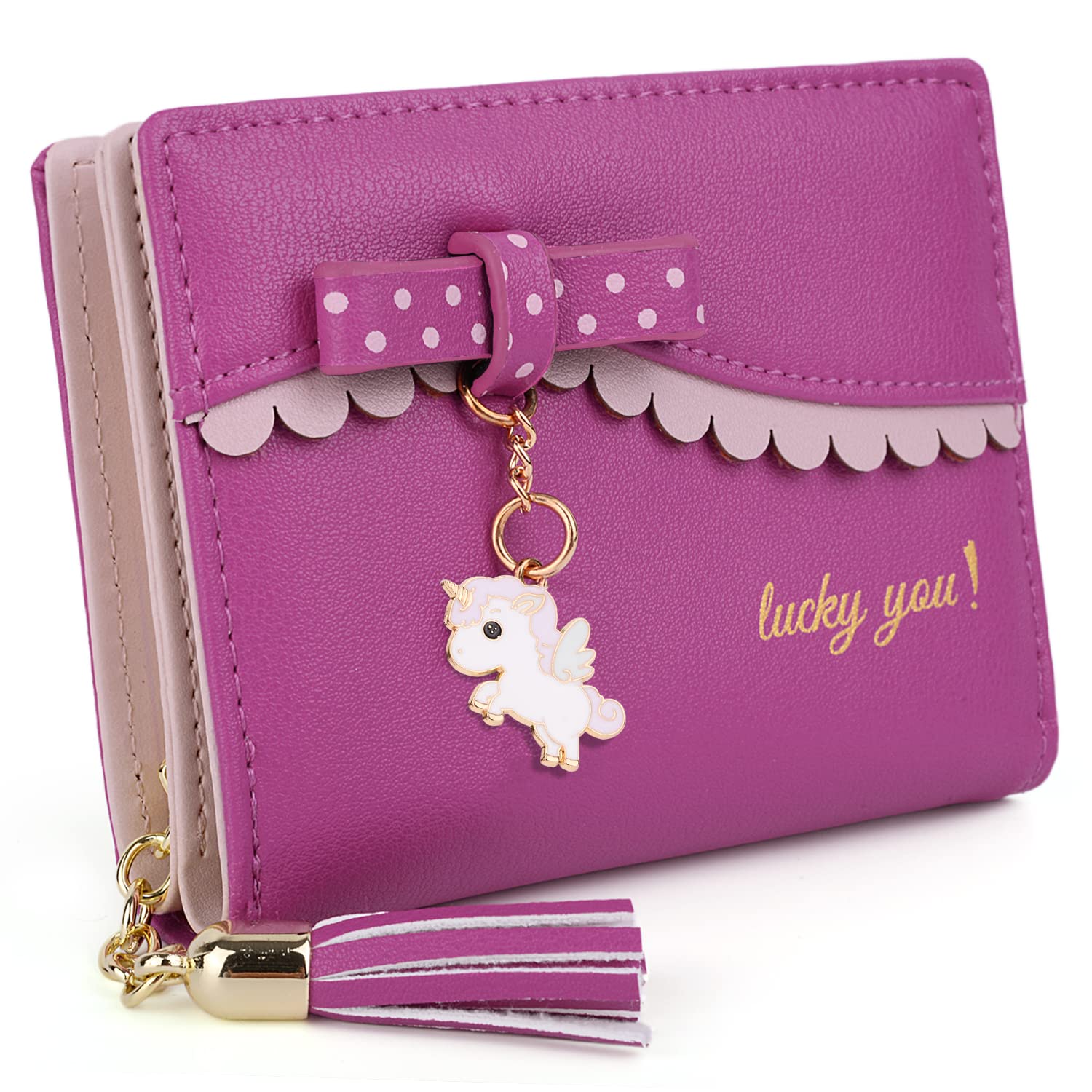 Cute Unicorn Wallet for Women Ladies Card Purse Tassel Zipper Coin Pocket Synthetic Leather by UTO Purple