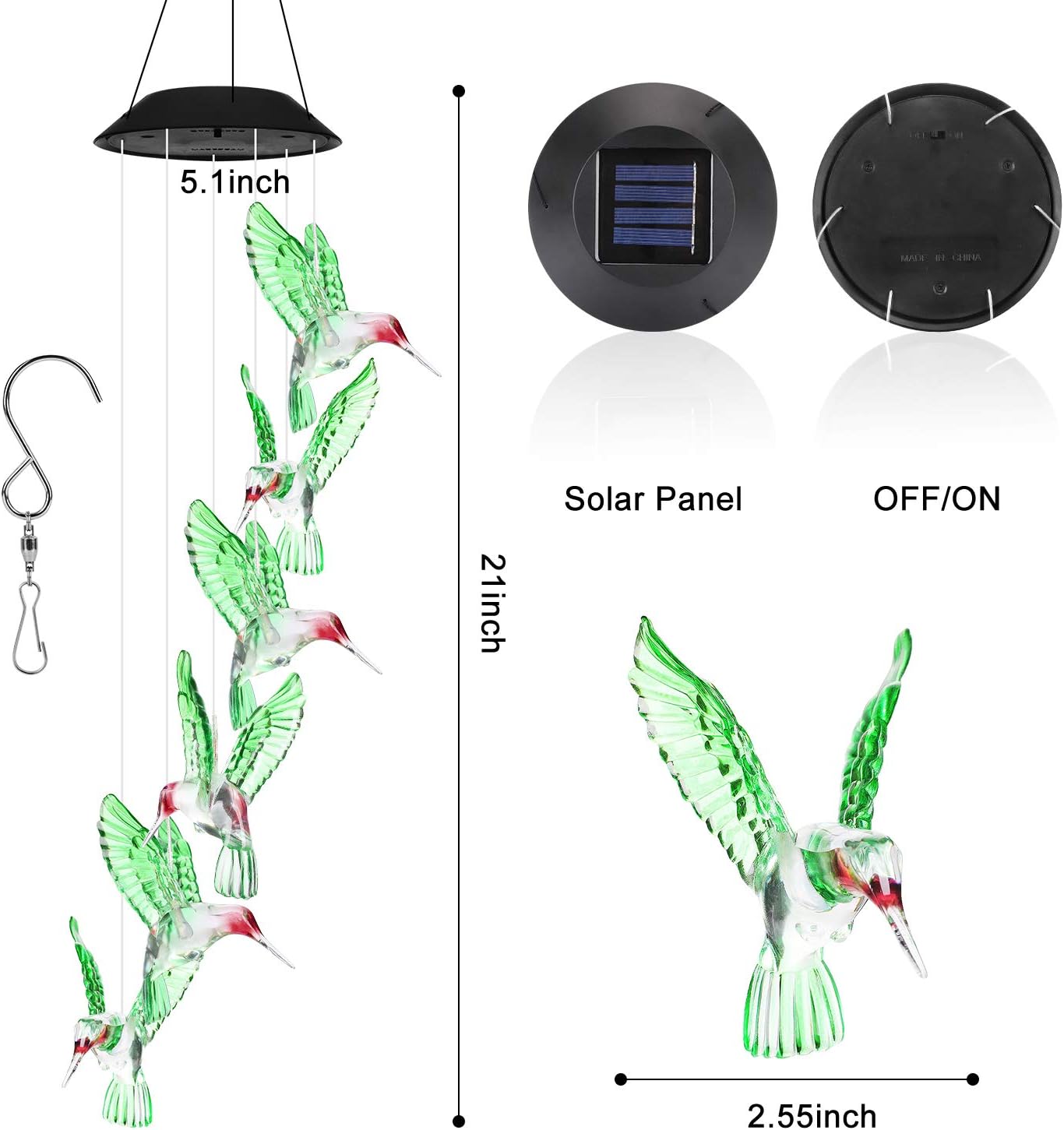 eQFeast Solar Hummingbird Wind Chimes, Gifts for Mom, Color-Changing LED Solar Mobile Wind Chime, Waterproof Six Hummingbird Wind Chimes for Home Party Night Garden Decoration, Valentines Gift : Garden & Outdoor