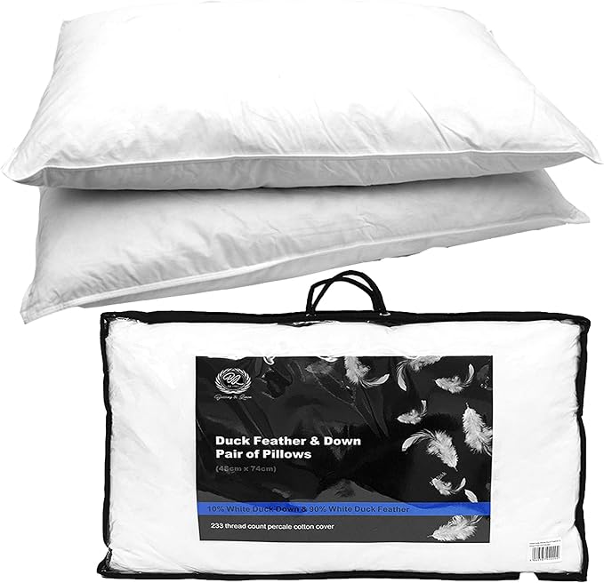 Luxury Duck Feather Pillow Pair Hotel Quality AntiAllergy Amazon.co