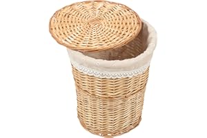GAROZATION Woven Laundry Basket with Lid, Handmade Rattan Hamper for Dirty Clothes, Home Storage Container