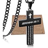 SKQIR Cross Necklace for Men with Bible Verse, Christian Religious Scripture First Communion Cross Chain Pendant for Boys Jewelry Easter Basket Essentials Stuffers Graduation Gifts