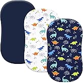 PHF 3 Pack Soft Bassinet Sheets, Dinosaur Breathable Comfy Cradle Sheets for Baby Boys, No Slip Universal Fit for Most Cradle and Bassinet Mattress, Navy Dinosaur