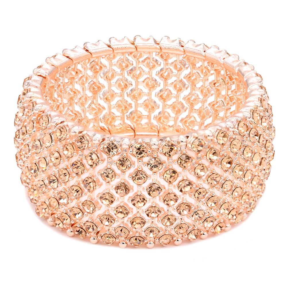 Lavencious Tennis Rhinestone Stretch Bracelets Bridal Evening Party Jewelry for Woman 17.8 cm (Peach) — image 1