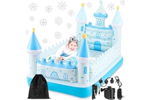 Relaxgiant Blue Castle Inflatable Kids Bed, Toddler Travel Bed with Safety Bumper and Air Mattress Portable Air Mattress with Pump for Vacation Hotel Home Sleepover Kids Gift for Birthday Christmas