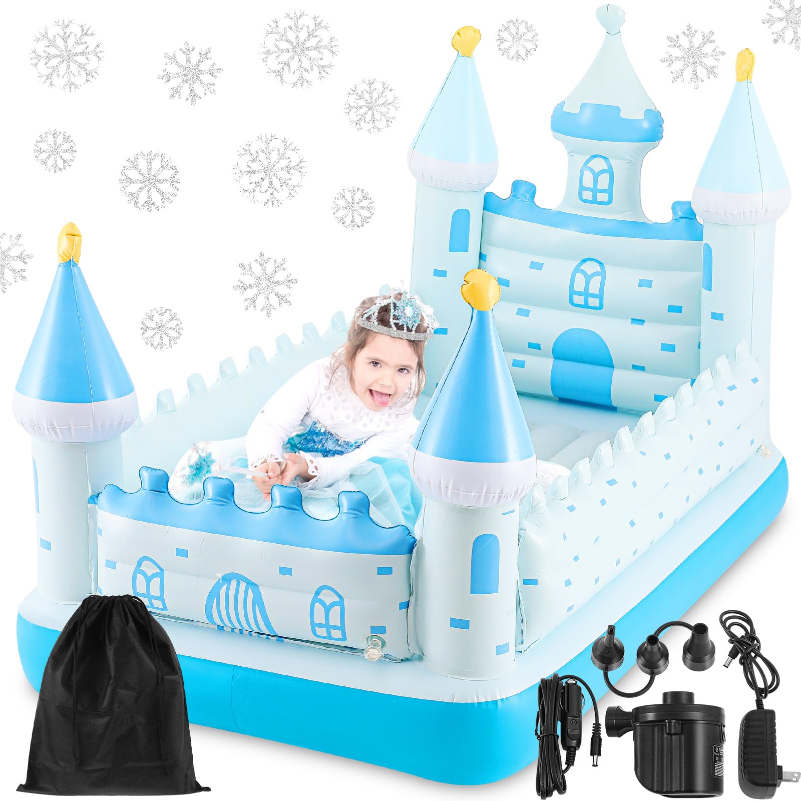 Photo 1 of *** ONLY AIR MATTRESS / RETAIL PRICE $70.23 *** Relaxgiant Blue Castle Inflatable Kids Bed, Toddler Travel Bed with Safety Bumper and Air Mattress Portable Air Mattress with Pump for Vacation Hotel Home Sleepover Kids Birthday Gift