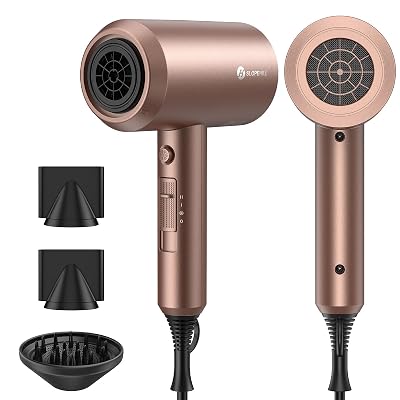 slopehill Professional Ionic Hair Dryer, Powerful 1800W Fast Drying Low Noise Blow Dryer with 2 Concentrator Nozzle 1 Diffuser Attachments for Home Salon Travel (Mocha Mousse)