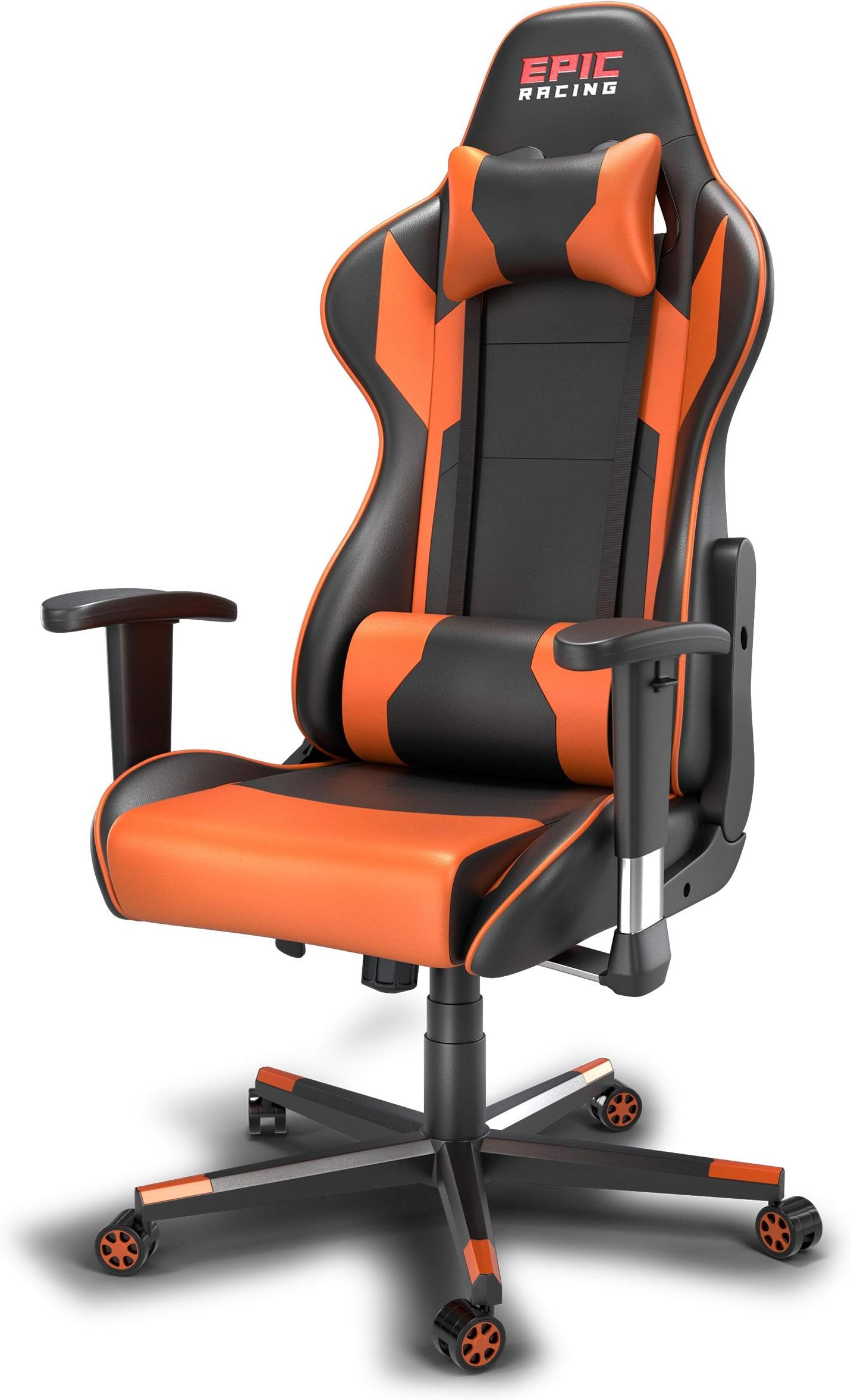 Epic Racing Professional Gaming Chair with Adjustable Height, Full Recline and Headrest/Lumbar Support (Orange)