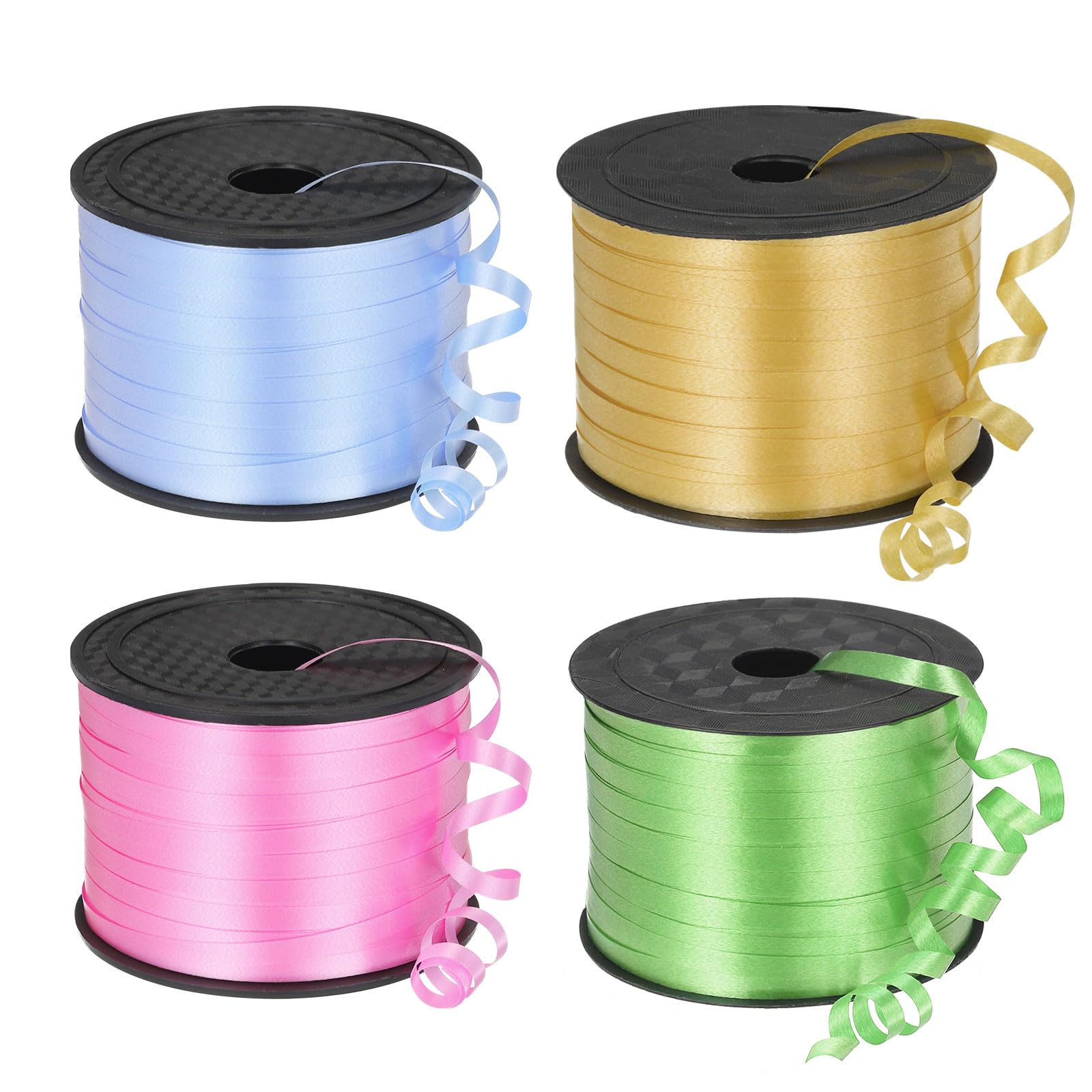 PATIKIL 4pcs 100 Yards Curling Ribbon Crimped Balloon String Metallic 5mm for Party Decoration Gift Wrapping Art Crafts, Pink/Blue/Green/Gold