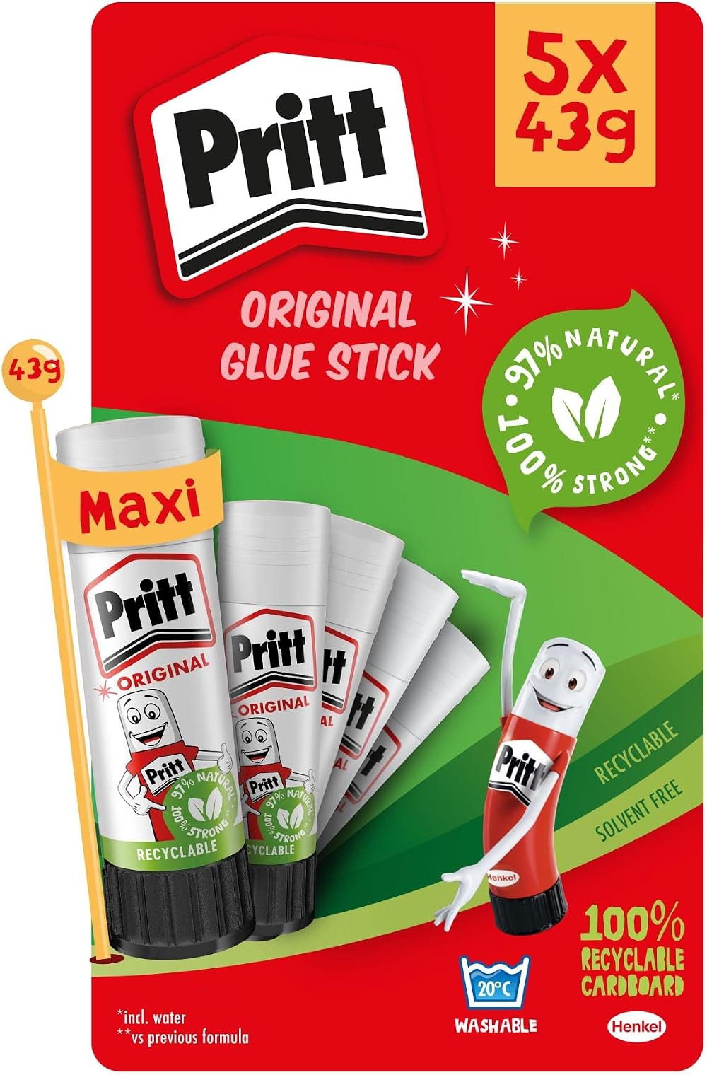 Pritt Glue Stick 5 x 43g Pack Safe Child Friendly Crafts School Office