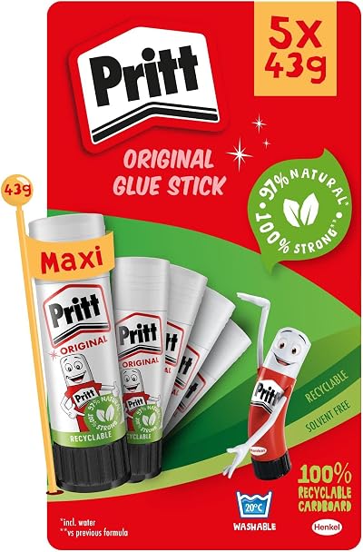 Pritt Glue Stick 5 x 43g Pack Safe Child Friendly Crafts School Office