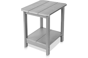 Tikea Adirondack Outdoor Side Table, 16.9" Outdoor End Table for Patio Pool Porch, All Weather Resistant Outdoor Patio Furniture Gray